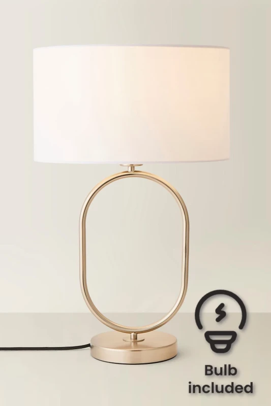 Image of ValueLights ValueLights Antonia Fabric Drum Lamp Shade Brushed Chrome Oval Table Lamp and Bulb in White White One Size Unisex 5059406066771