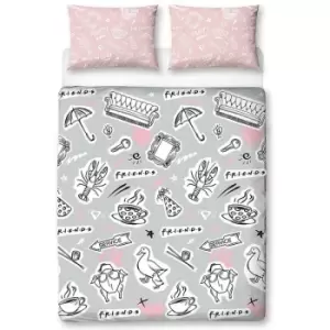 Image of Friends Coffee Duvet Cover Set (Single) (Pink/Grey/White) - Pink/Grey/White