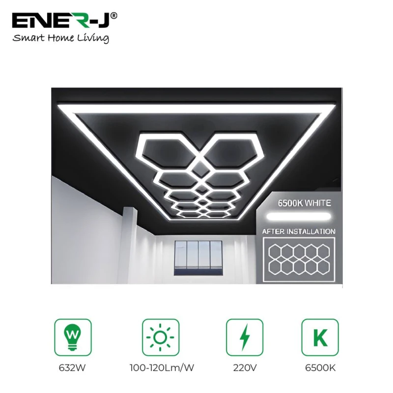 Image of ENER-J 632W Designer Ceiling Lights with Frame 10 Hexagons & border in White White Unisex