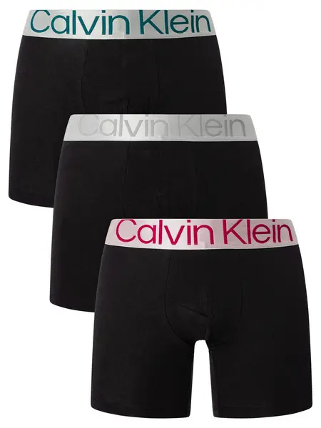 Image of Calvin Klein 3 Pack Reconsidered Steel Boxer Briefs Black (Pink/Grey/Green) S