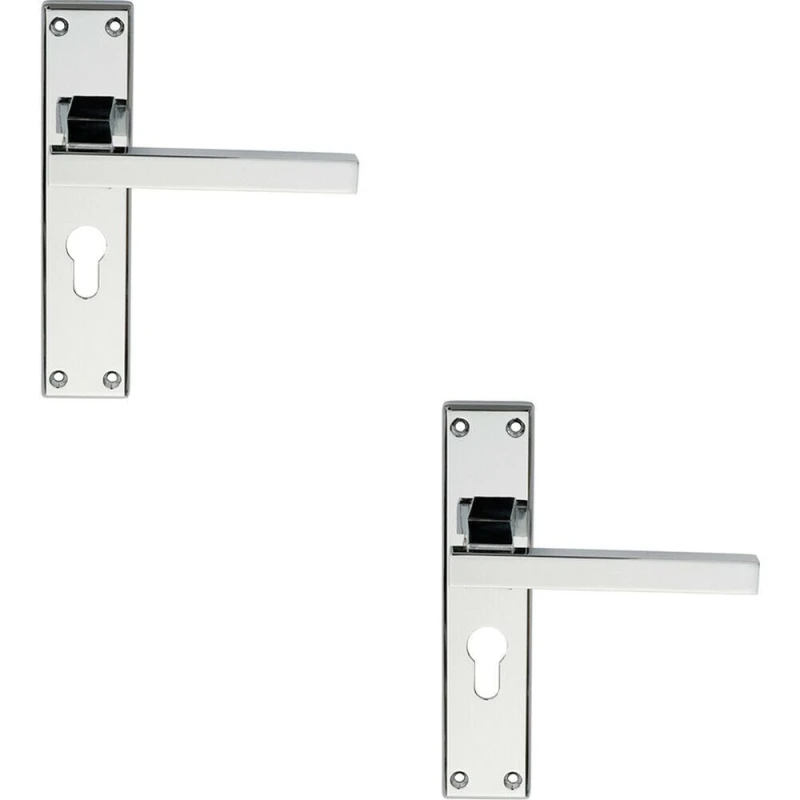 Image of Loops 2x PAIR Straight Square Lever on Euro Lock Backplate 180 x 40mm Polished Chrome Multi
