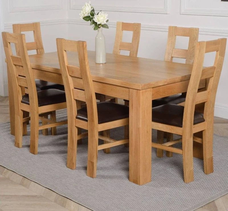 Image of Thats Furniture Dakot 182 x 92cm Oak Large Dining Table & 6 Yale Chairs in Brown Size: 182 x 92cm Brown Unisex 182 x 92 cm
