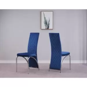 Image of Modernique - Irine Velvet Upholstored Dining Fabric Set of 4 Chairs with Chrome Frame and Kitchen Floor Protection (Blue) - Blue
