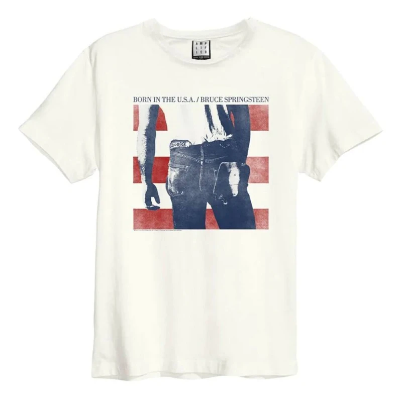 Image of Amplified Mens Born In The USA Bruce Springsteen T-Shirt in White Size: XS White Male XS