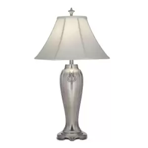 Image of Table Lamp Silvered Look Off White Silk Shantung Shade Nickel LED E27 60W