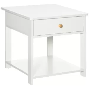 Image of HOMCOM Bedside Table with Drawer and Bottom Shelf, Square Side End Table for Bedroom, Living Room, White