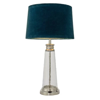 Image of Winslet 1 Light Table Light Clear Hammered Glass & Teal Velvet, E27