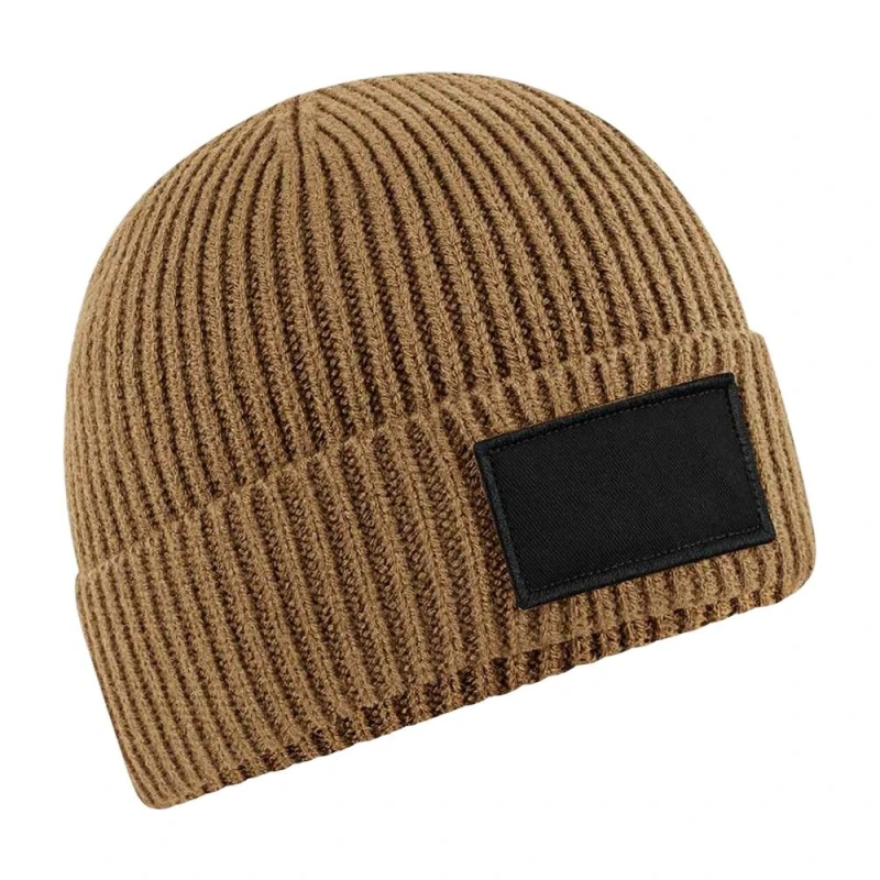 Image of Beechfield Beechfield Men Fashion Woven Patch Beanie in Brown Brown One Size Male 5063425497829
