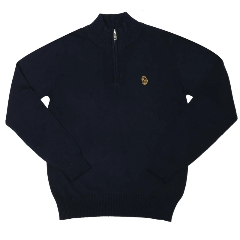Image of Luke 1977 Pretender Quarter Zip Knit Jumper - Blue Blue 9 - 10 Years