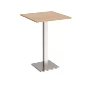 Image of Brescia square poseur table with flat square brushed steel base 800mm - beech