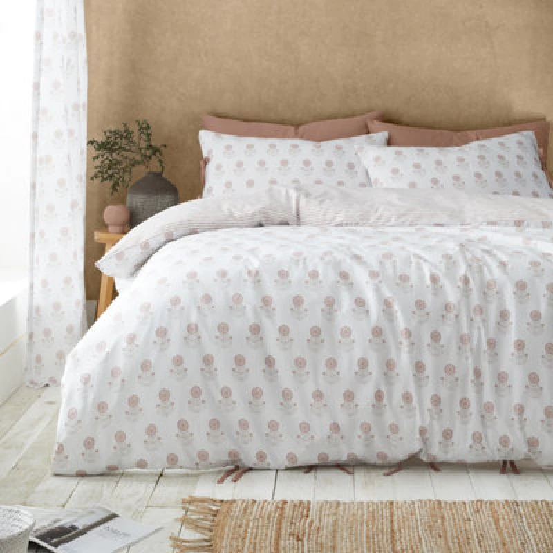 Image of Pineapple Elephant Woodblock Floral Reversible Duvet Cover Bedding Set Clay