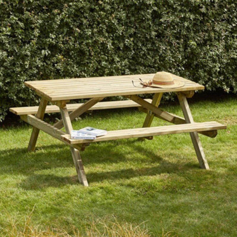 Image of Cerland Alma 6 Seater Wooden Picnic Table 5ft - Pressure Treated
