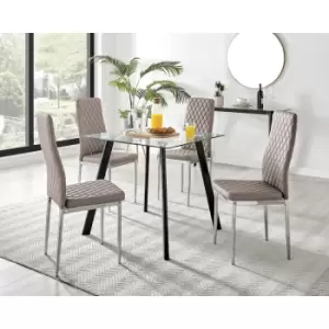 Image of Furniturebox UK - Furniturebox Seattle Glass and Black Metal Leg Square Dining Modern Industrial Dining Table & 4 Cappuccino Milan Chrome Leg Faux