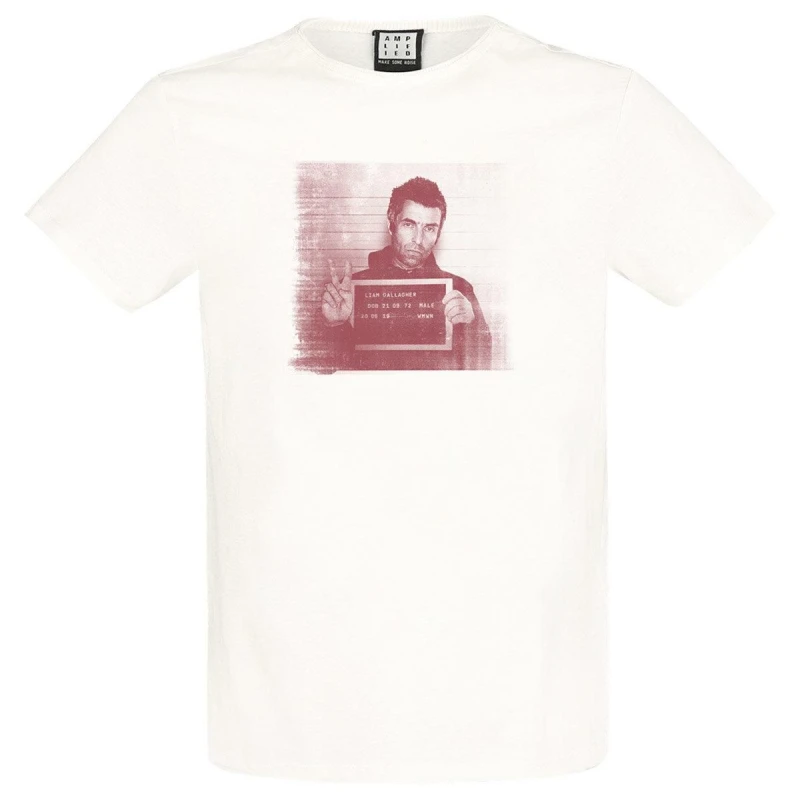 Image of Amplified Amplified Men Face Liam Gallagher Vintage T-Shirt in White Size: Small White S Male 5063470958153