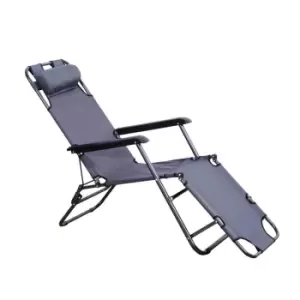 Image of Outsunny Sun Lounger Recliner Chair 2 In 1 Garden Foldable Steel Grey Outdoor