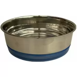 Image of Stainless Steel Silver & Blue Medium / Large Dog Bowl 21cm Dishwasher safe