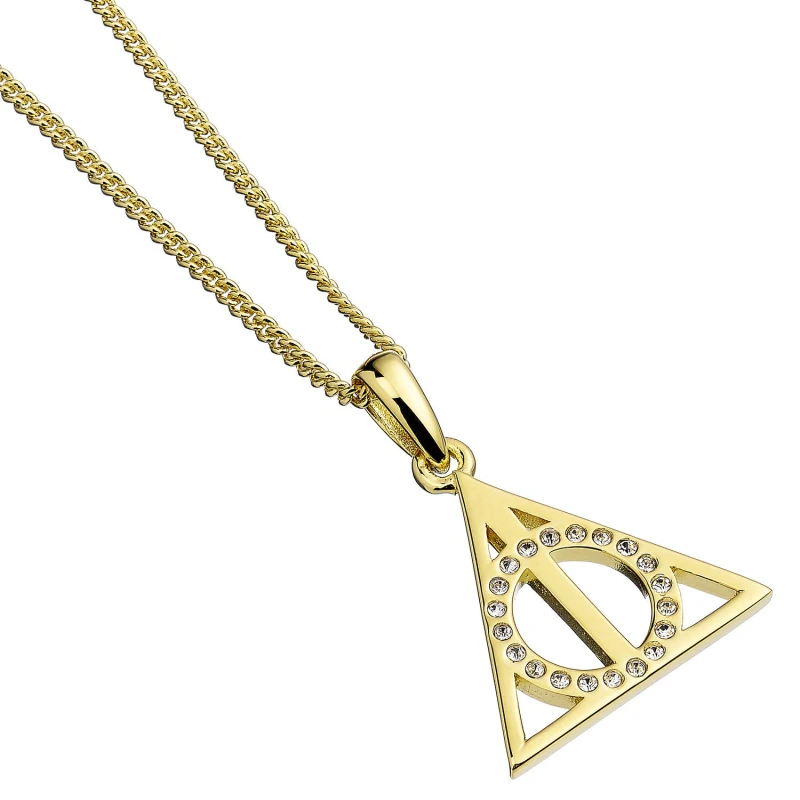 Image of Sterling Silver Deathly Hallows Sterling Silver Gold Plated Necklace Embellished with Crystals