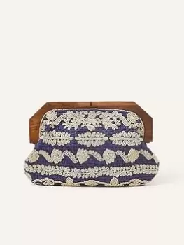 Image of Accessorize Raffia Beaded Wooden Frame, Navy, Women