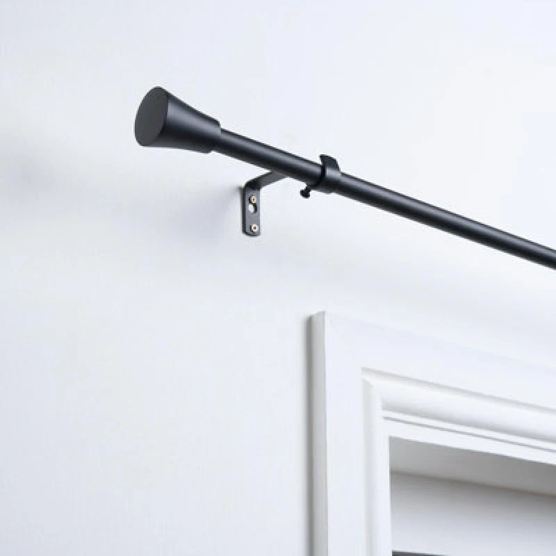 Image of OHS OHS Curtain Pole Extendable Metal Finnials Trumpet End Rings Rod Fittings in Black Size: 120cm Black 120cm Unisex 5027434214914
