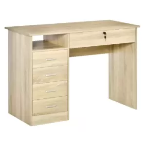 Image of HOMCOM Computer Desk, Home Office Desk with Lockable Drawer, Storage Shelf for Study Bedroom, 110 x 50 x 76 cm, Oak