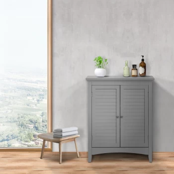 Image of Teamson Home - Glancy Wooden Bathroom Floor Cabinet & Shutter Doors Grey ELG-641 With Adjustable Shelves - Grey
