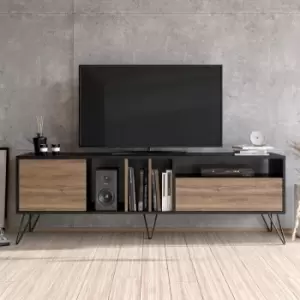 Image of Decorotika Mistico 180 Cm Wide Modern TV Unit, TV Stand, TV Cabinet With Shelves And 2 Cabinets Black&Walnut