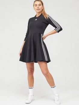 Image of Adidas 3 Stripe Skater Dress - Black