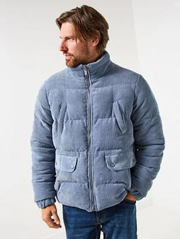 Image of Joe Browns Joe Browns Men Funnel Neck Winter Quilted Cord Jacket in Blue Size: 2X-large Blue XXL Male 5059953310754