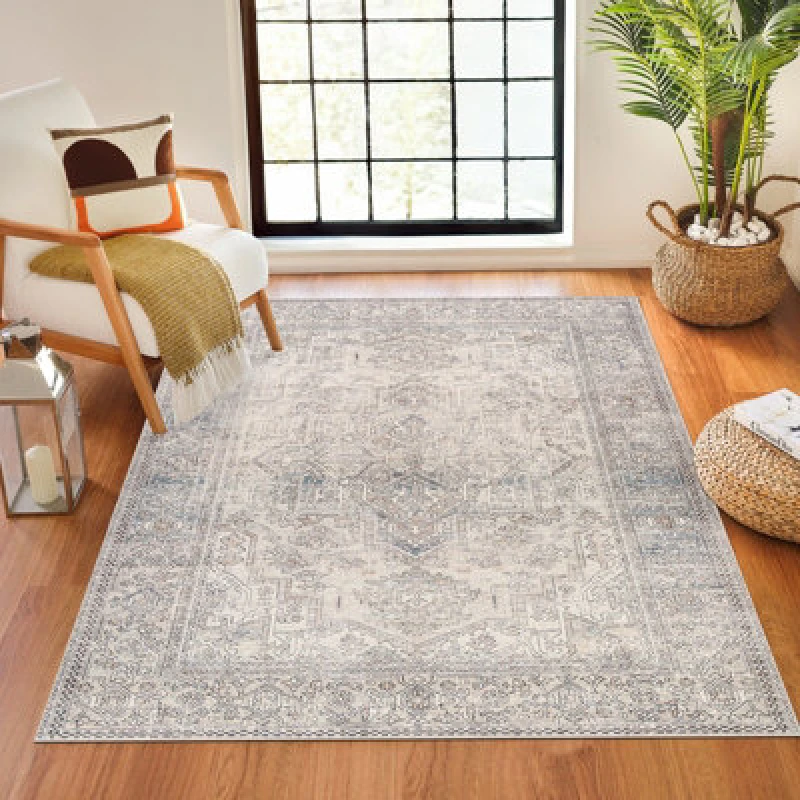 Image of Becki Owens X Livabliss Vintage Oriental Boho Navy/cream Margot Area Rug 120 X 170 Cm - Easy Care, Ideal For Living Room & Bedroom