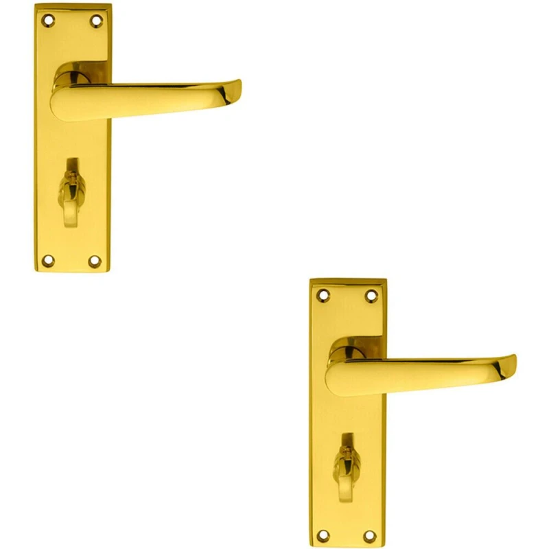 Image of Loops 2x PAIR Straight Victorian Lever on Bathroom Backplate 150 x 43mm Polished Brass Metallics