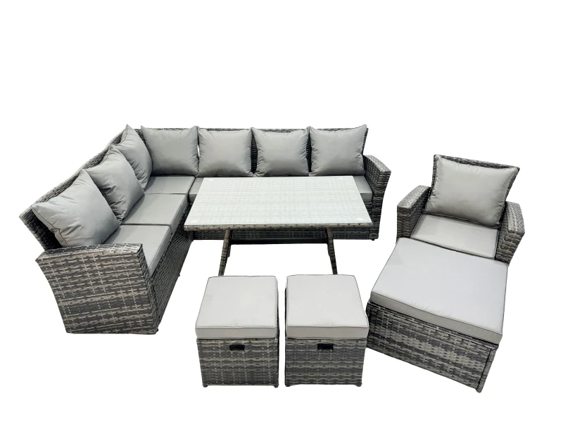 Image of Fimous 10 Seat Rattan High Back Corner Sofa Set with 3 Footstool in Dark Grey Dark Grey Unisex