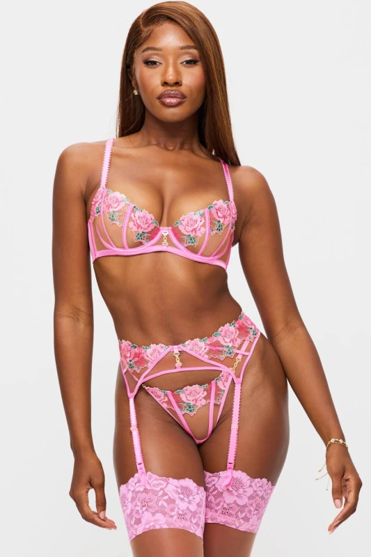 Image of Ann Summers Womens Caged Rose Non Padded Balcony Bra in Pale Pink Size: 32C Pale Pink Female 32C