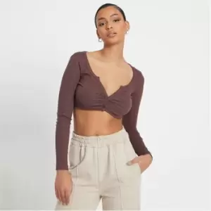 Image of I Saw It First Rib Button Front Crop Top - Brown