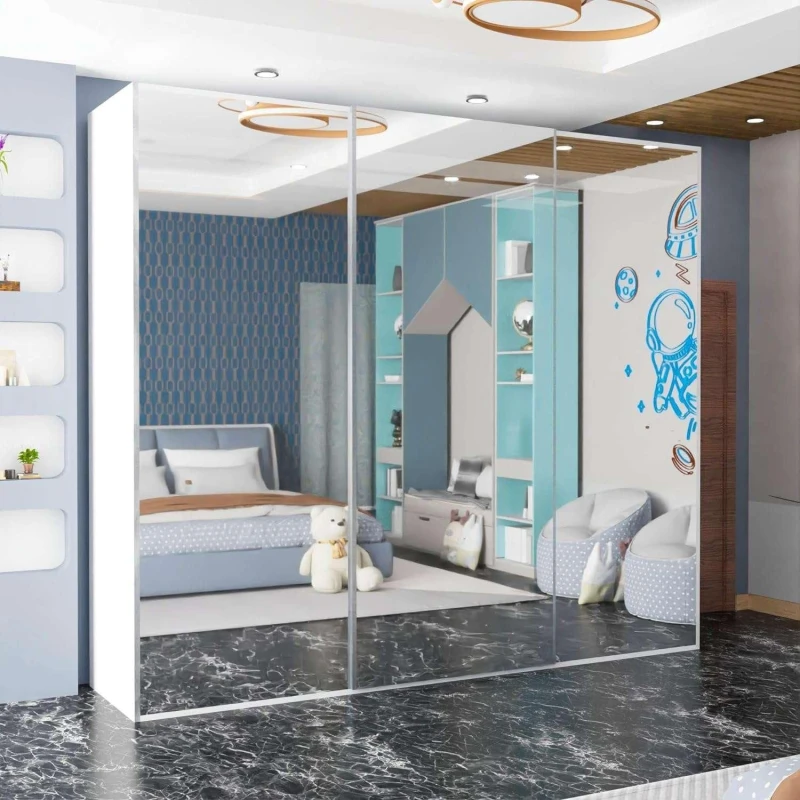 Image of Sliding Wardrobes 4U Full Mirror Double/Triple Mirror Wardrobe 250cm X 217cm White