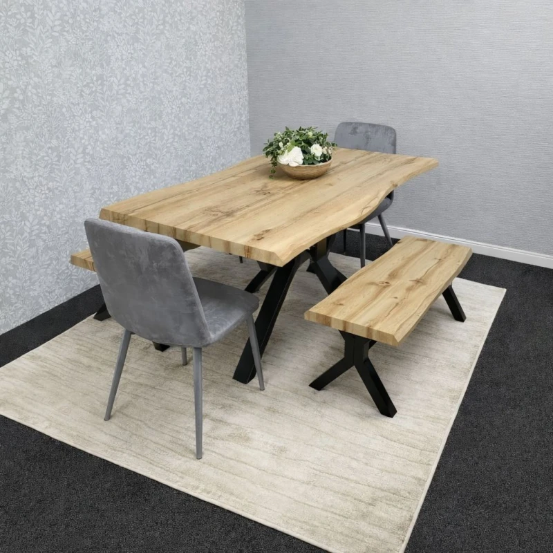 Image of Kosy Koala Modern Brown Dining Table With 2 Grey Velvet Chairs & 2 Benches, Multi DK117+2GYRCO+B