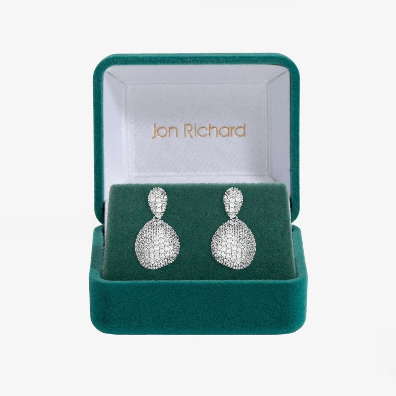 Image of Jon Richard Rhodium Plated CZ Drop Dome Earrings - Gift Box Silver female One Size