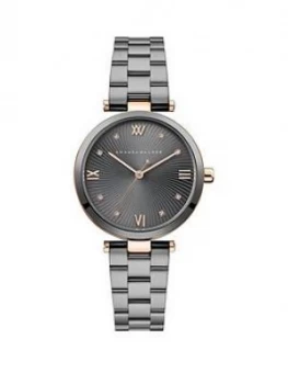 Image of Amanda Walker Eva Grey Sunray And Rose Gold Detail Dial Gunmetal Grey Stainless Steel Bracelet Ladies Watch