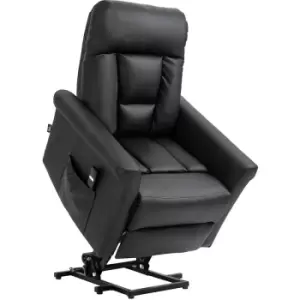 Image of Power Lift Chair, pu Leather Electric Recliner with Side Pocket, Black - Black - Homcom