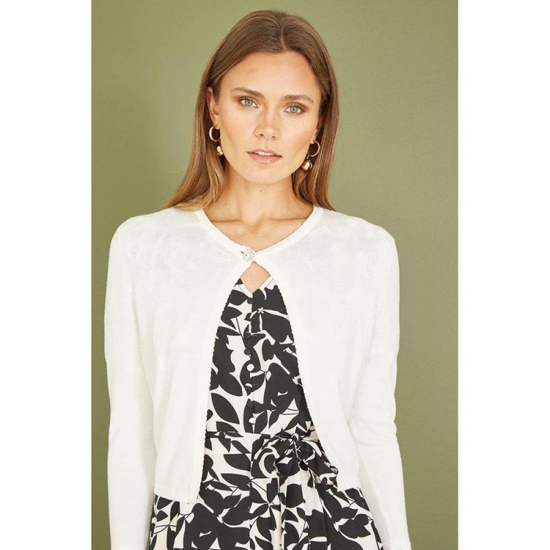 Image of Yumi Ivory Diamante Button Cropped Cardigan Ivory female L