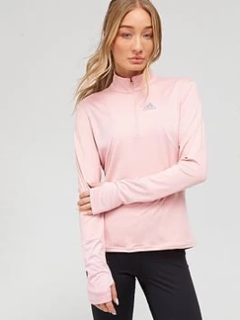 Image of adidas Own The Run 1/2 Zip Long Sleeve Tee - Mauve, Mauve Size XS Women