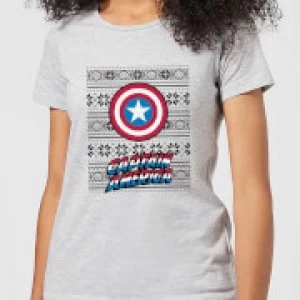Image of Marvel Captain America Womens Christmas T-Shirt - Grey - M