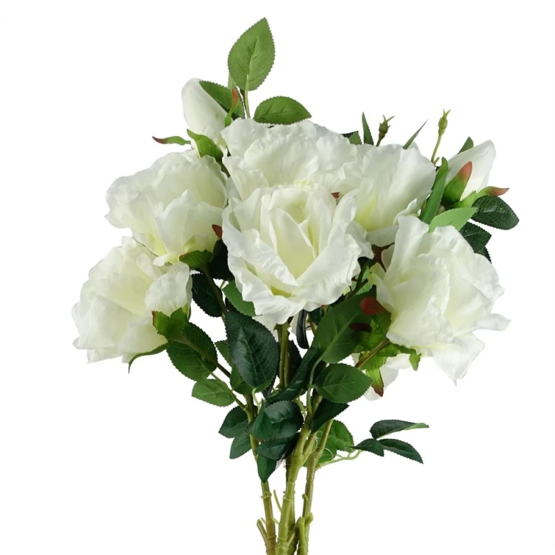 Image of Leaf Pack of 6 x 80cm Artificial White Rose Stem - 3 flowers White unisex