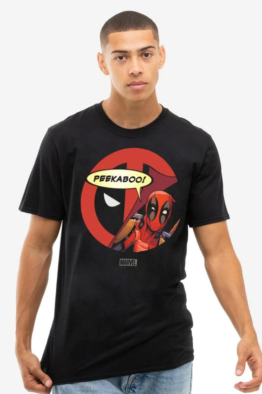 Image of Deadpool Men Marvel Deadpool Peekaboo Mens T-Shirt Black Size: Medium Black M Male 5052777794601