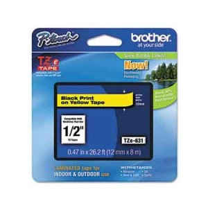 Image of Brother P-touch TZE631 12mm Tape Black on Yellow