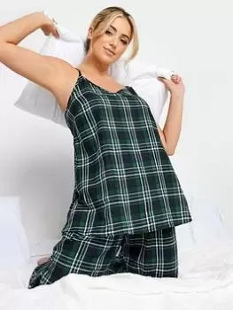 Image of Yours Green Tartan Pj Cami, Green, Size 18, Women