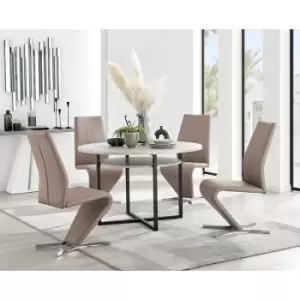 Image of Furniturebox Adley Grey Concrete Effect 120cm Storage Dining Table & 4 Cappuccino Willow Silver Feet Faux Leather Chairs