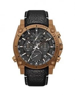 Image of Bulova Precisionist Black Chronograph And Bronze Plated Bezel Dial Black Leather Strap Mens Watch