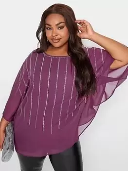 Image of Yours Diamante Floaty Cape Top, Purple, Size 18, Women