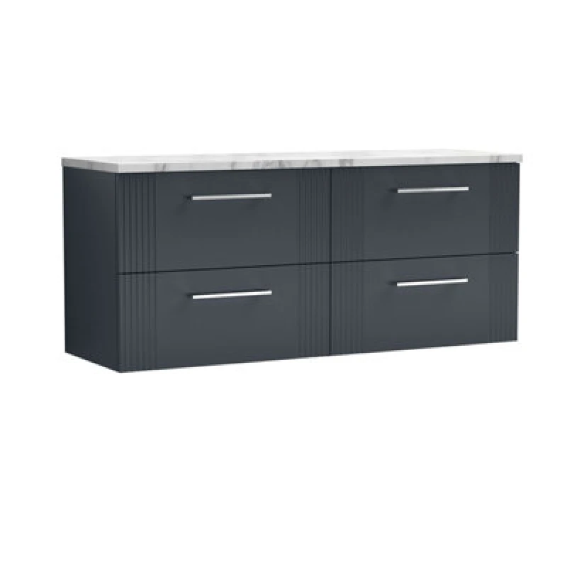 Image of Nuie Deco Wall Hung 4-Drawer Vanity Unit & Carrera Marble Laminate Worktop, Counter Top Vanity Unit In Soft Black, 1200mm