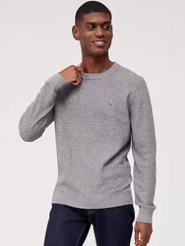 Image of Tommy Hilfiger Cross Structure Knitted Jumper - Dark Grey, Size S, Men